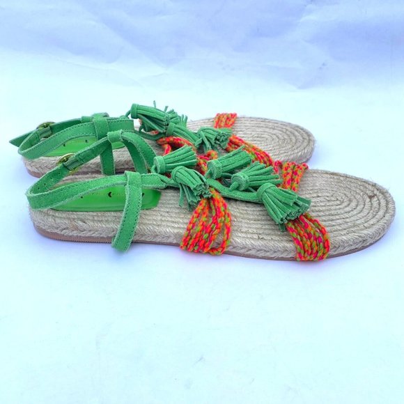 Anthropologie Fringed Rope Sandals Green Suede Boho Tassel Size 10M NWOB - Picture 13 of 14